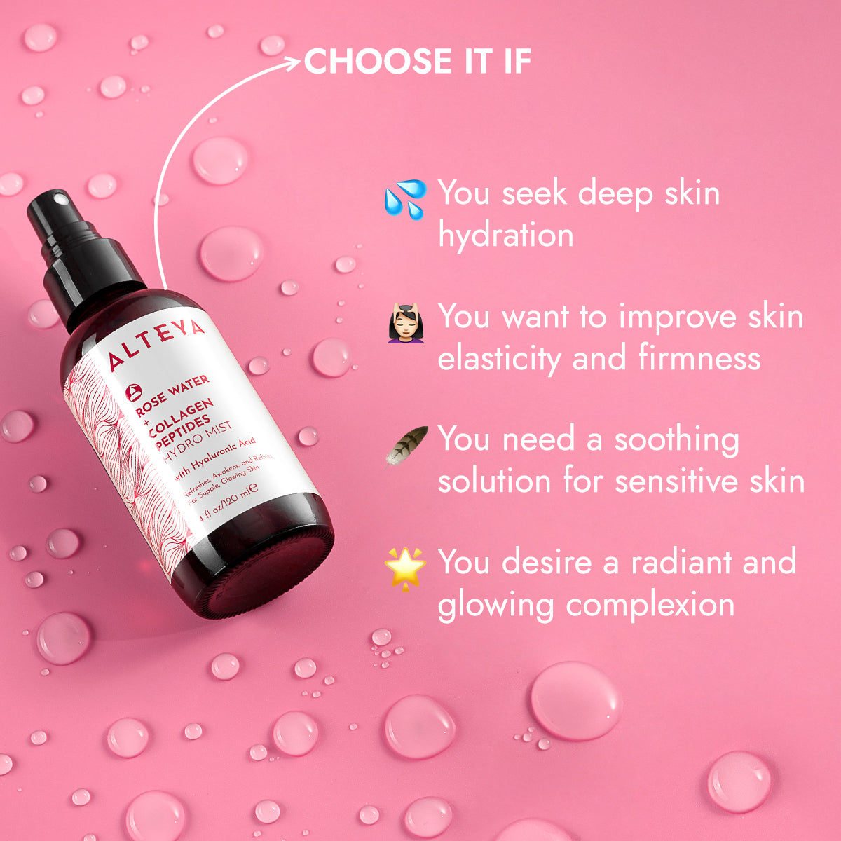 ALTEYA Rose Water + Collagen Peptides Hydro Mist 有機膠原勝肽玫瑰花水 [120ml]
