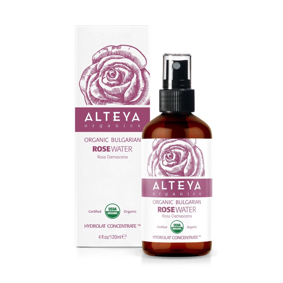 Alteya Organics Rosa Damascena Bulgarian Rose Water - Bio-Glass Bottle