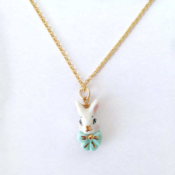 NATACHA PLANO Alice in Blue: Porcelain Bunny Necklace - MINT Organics