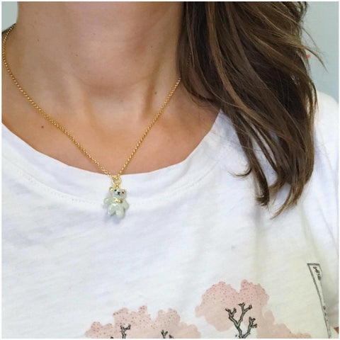 NATACHA PLANO Mini Porcelaine Teddy Bear Necklace - MINT Organics