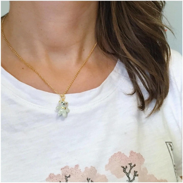 NATACHA PLANO Mini Porcelaine Teddy Bear Necklace - MINT Organics