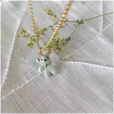 NATACHA PLANO Mini Porcelaine Teddy Bear Necklace - MINT Organics